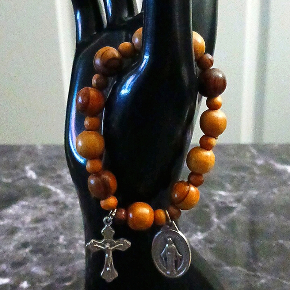 Cross And Virgin Mary Pendant Bracelet